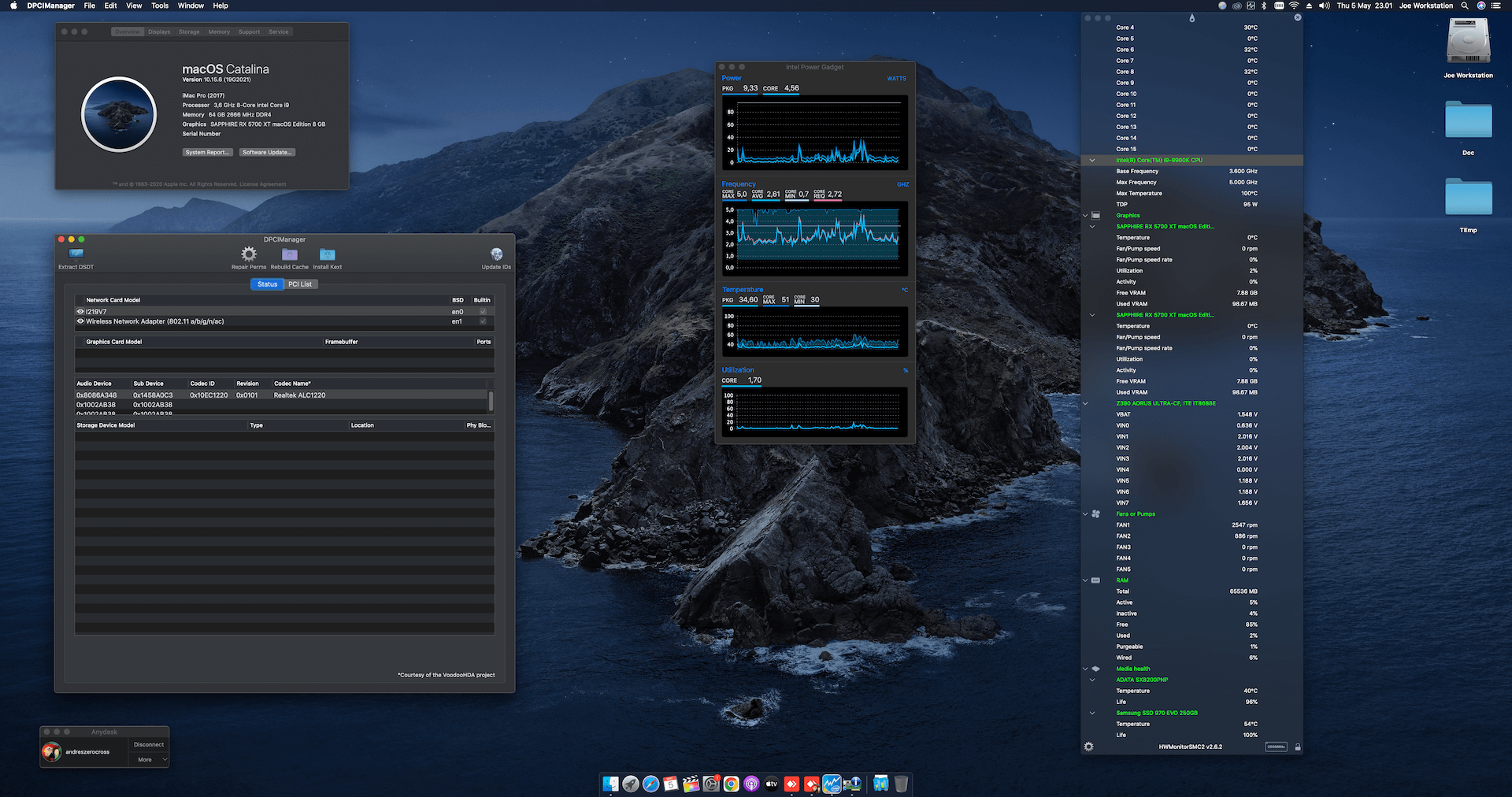 Success Hackintosh macOS Catalina 10.15.5 Build 19G2021 in Gigabyte Z390 Aorus Ultra + Intel Core i9 9900K + 2x Sapphire Radeon RX 5700XT